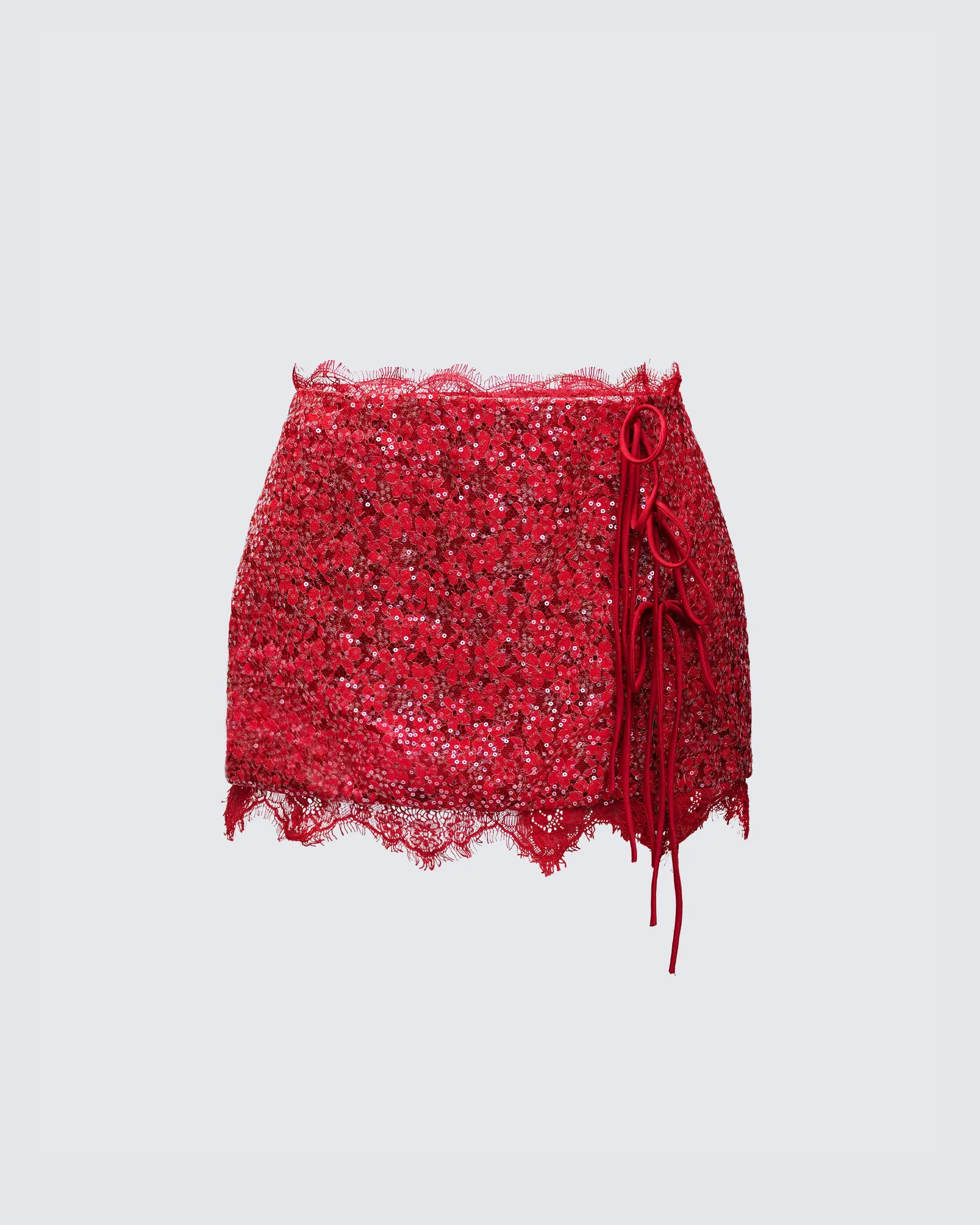 Lucille Red Sequin Tie Mini Skirt