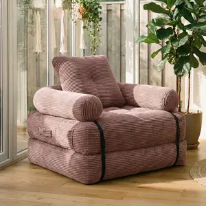 Large size 37 "lazy living room bedroom sofa foldable multifunctional floor sofa bed, high-density memory sponge filled soft and comfortable cloud corduroy fabric with movable armrests and pillows, no assembly required