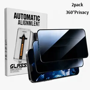 2 Pack Privacy Screen Protector for iPhone Anti-spy Tempered Glass HD 360° Privacy Compatible with iPhone 17 16 15promax clarity 2-piece set