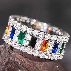 Women's Geometric Square Colored Zircon Ring – Stylish and Modern Jewelry for Daily Wear, Party, Anniversary, Gift for Her, Unique Fashion Accessory