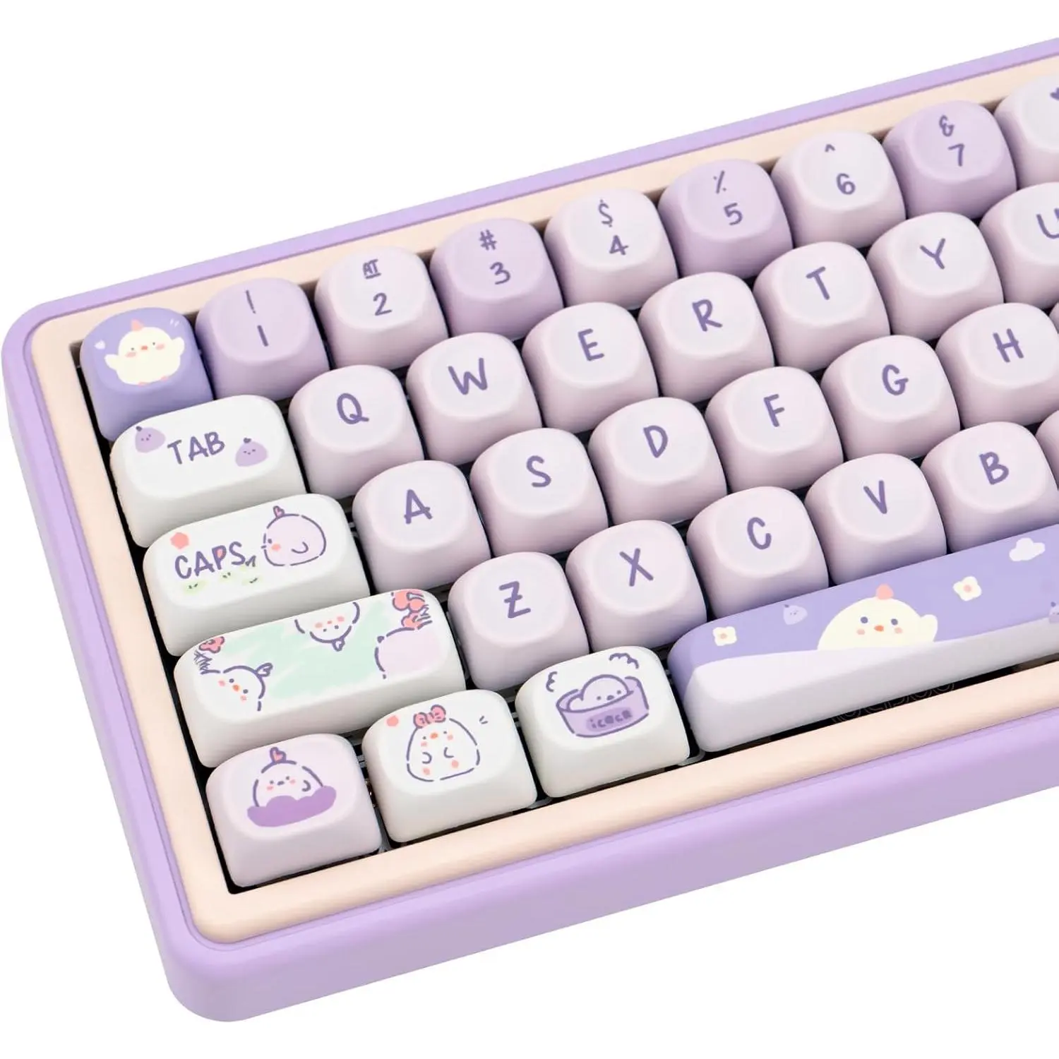 COOMICKEY Purple Kawaii Creamy PBT Keycaps Set, 132-Key Regular Size MOA Profile Dye-Sublimation, Tactile Feedback, Strain-Reducing Gaming Accessory, for Custom Keycap Set Keyboards & PC, Precise Typing, Compatible with Cherry Gateron MX Switches, Pbt Pla