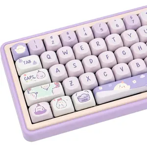 COOMICKEY Purple Kawaii Creamy Keyboards 132 Keys PBT Dye-Sublimation MOA Profile Gaming Stuff for Cherry Gateron MX Keyboards for Gaming summervibes