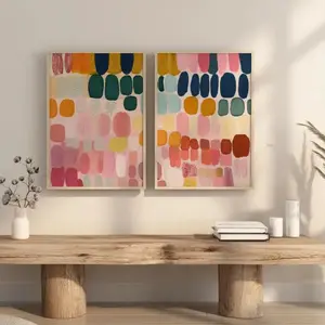 2 Pieces Cute Colorful Brushstroke Modern Abstract Art, Girls Room Wall Mural, Youthful Vitality Home Art, Trendy Gallery Decor, Vivid Tone Painting, Wall Decor for Girls Room and Dorm, Framed or Unframed.