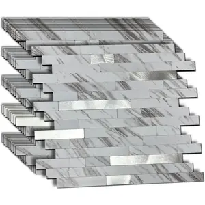 10 Sheets Peel and Stick Backsplash Tile for Kitchen, Self-Adhesive Mosaic Tile, Stick  Bathroom Vanities,Fireplace Decor, Laundry Table (White Marble+Frosted )