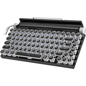Retro Typewriter Mechanical Keyboard,   5.0 LED Backlit Office Computer Keyboards with 83-Key Clicky Blue Switches,  Design for PC/Laptop//Pad/Phone/Gaming, Black