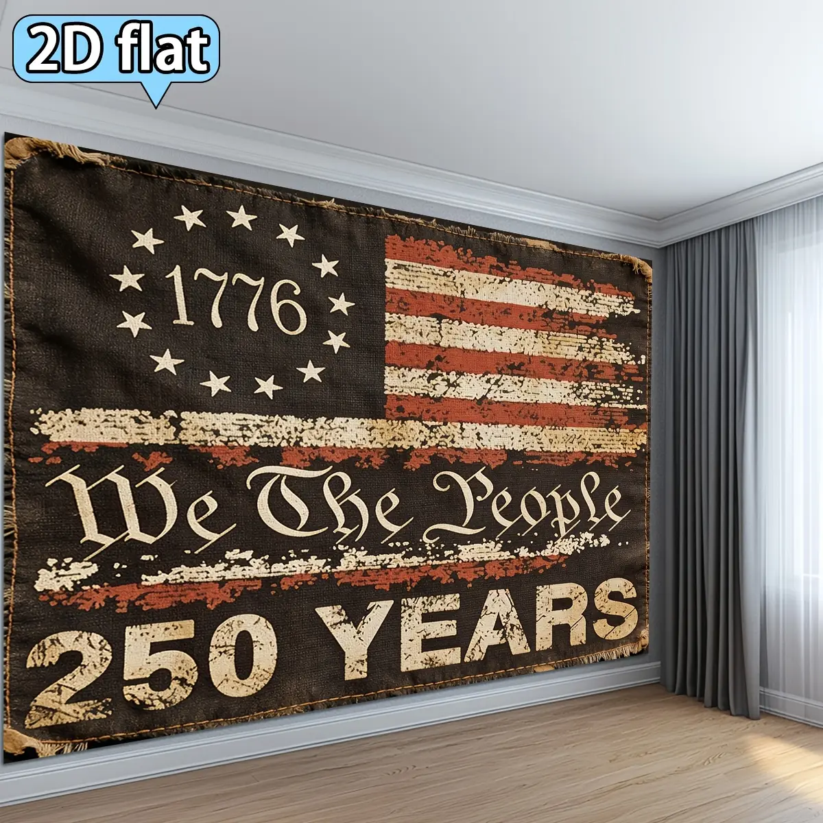 1pc Polyester Horizontal American Flag Tapestry - 1-Piece Patriotism Wall Decoration, Smooth Fabric Home Decor Wall Hanging, Lightweight Banner Backdrop, Western Boho Gift for 250th Anniversary, Independence Day