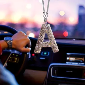 Sparkling Rhinestone Car Mirror Hanging - Alphabet Letter Pendant Charm for Rearview Mirror, Positive Vibe Auto Accessory Car Ornament Gift for Women Men 1PC