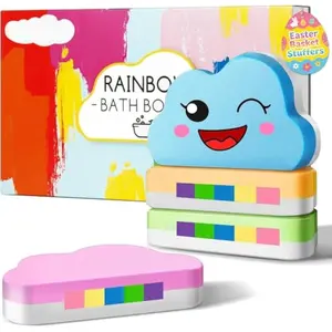 Rainbow Bath Bombs for Kids, Handmade 4 Pcs Kid Bath Bombs Gift Set, Easter Basket Stuffers Easter Gifts for Kids Teens Girls Toddler Rainbow Bubble Fizzy