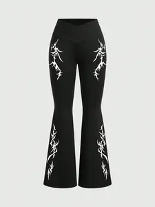 Women's High Waist Slim Fit Flare Pants Womenswear, Fashion Graphic Print, All Seasons Casual Wear, Comfortable Daily Long Trousers, Casual Bottom