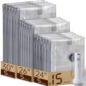 Cordless Travel Vacum Storage Compression Bag Set 15-Pack in 3 Sizes 140Min Powerful Air Removal USB Rechargeable Handheld Pump with Built-in Battery Waterproof & Reusable Space Saver for Clothes & Packing Perfect for Carry-On Suitcases