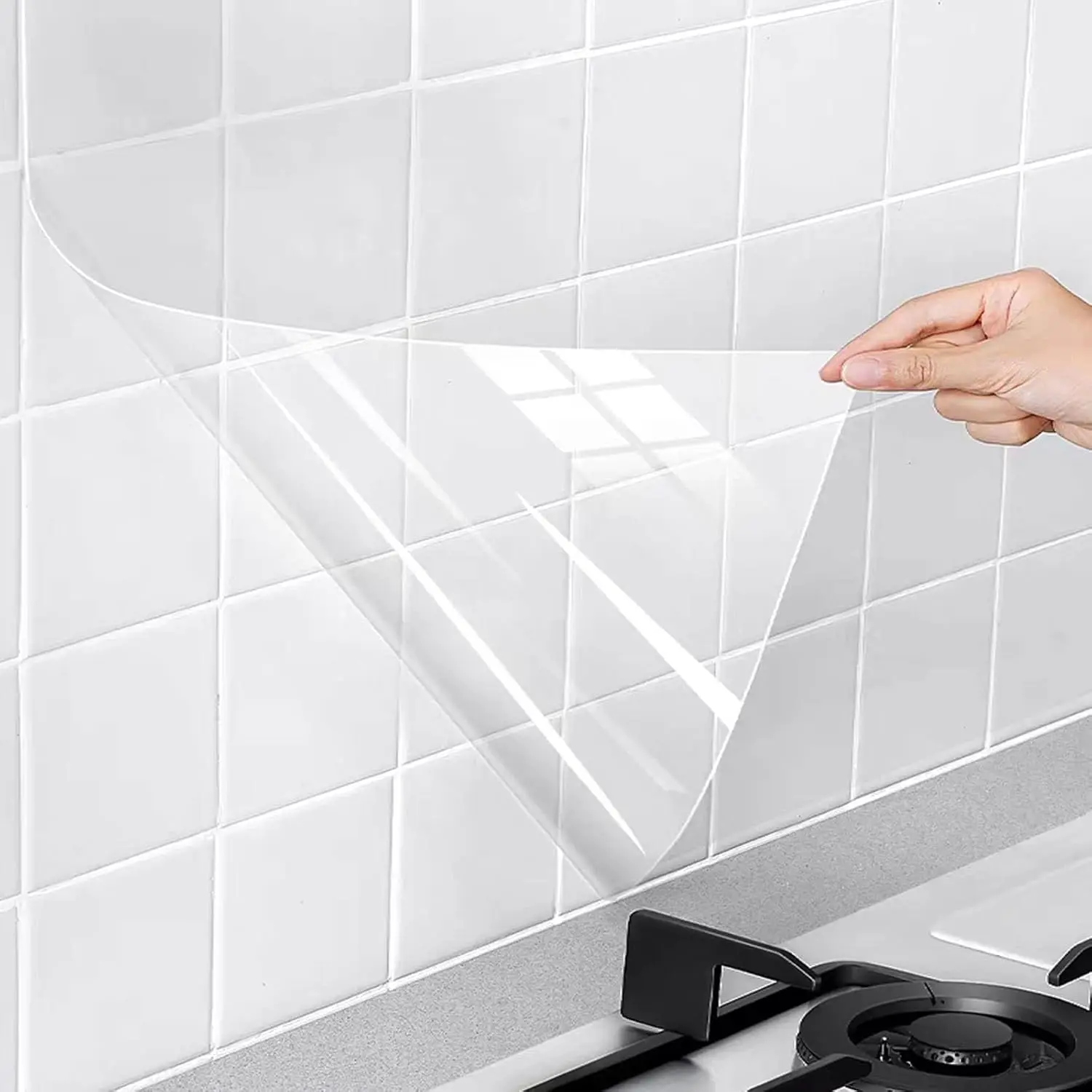 Clear Contact Paper, Protection for Kitchen Backsplash Tiles, Cabinets, Walls, and Shelves. Waterproof and Oil-Proof Peel and Stick Covering(15.7X78.7 Inches)