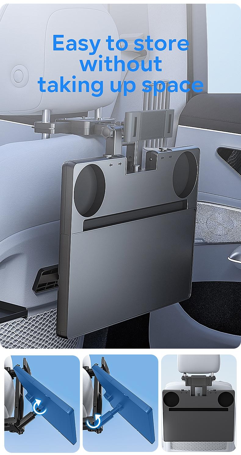 Multi-Use Car Back Seat Tray Bracket, Extendable Adjustable, Foldable Easy Install 10kg Sturdy Support, Space-Saving Mobile Office for Remote Workers, Fits Cup Phone Laptop, for Students Travelers