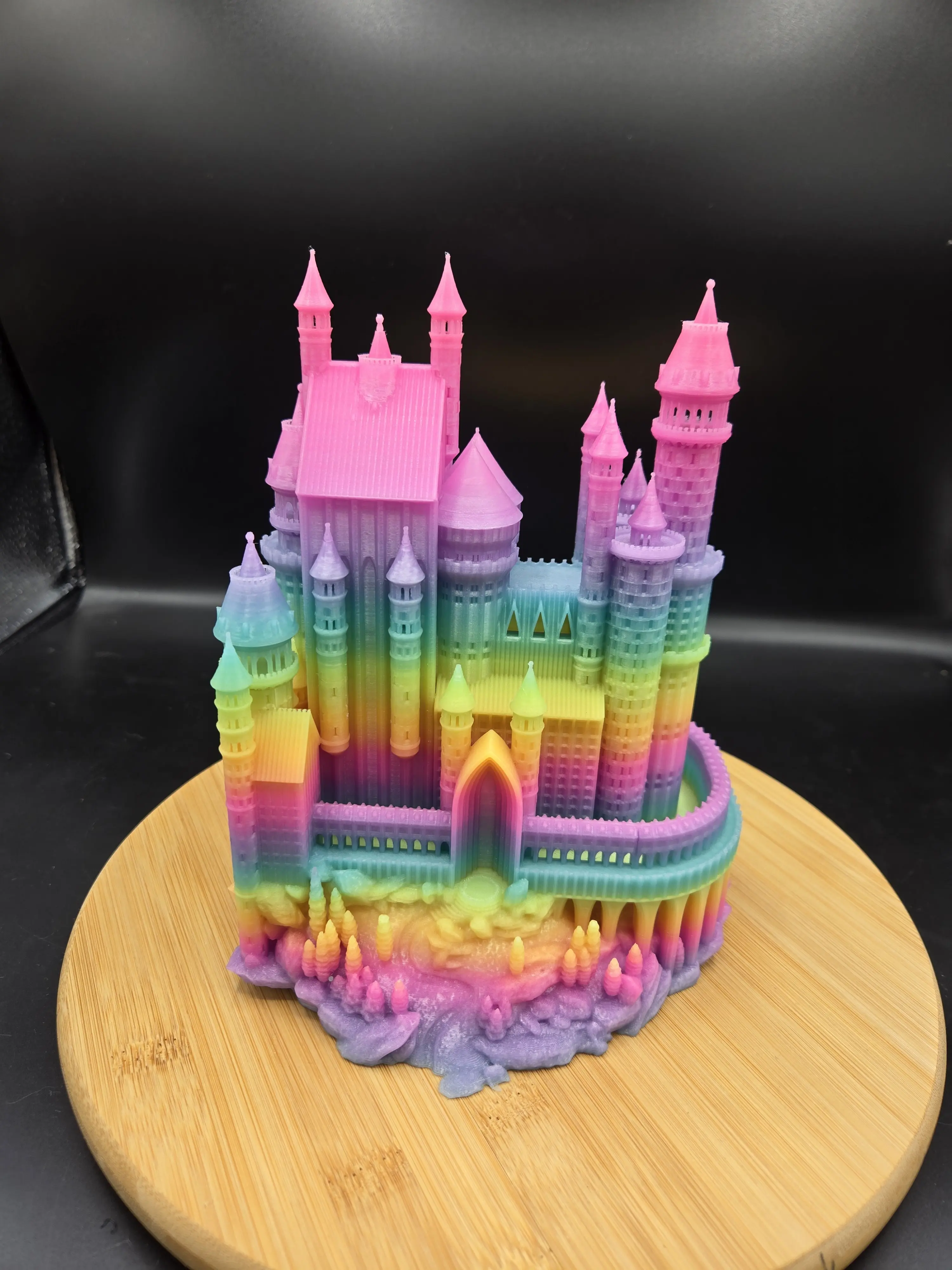 Fantasy Castle 3D Printed in Luminous Rainbow Filament - Designed by Bold Machines