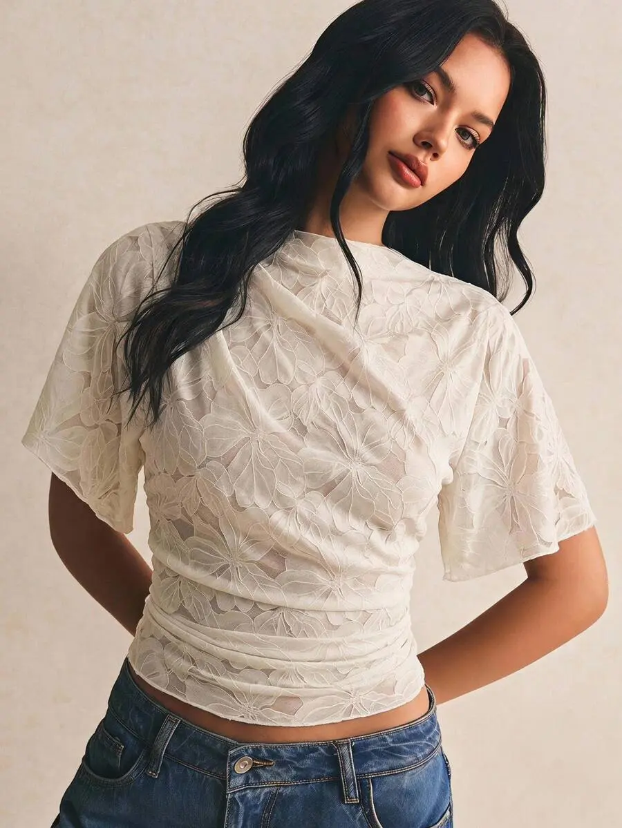 Women's Elegant Floral Lace T-Shirt, Summer