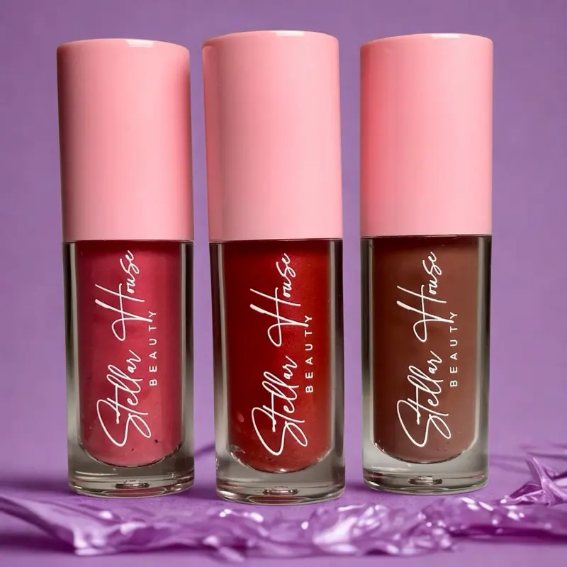THREE Berry Flavor Lip Gloss Balm Bundle - Pigmented Smoothing Butter Lipgloss Non Sticky Moisturizing Hydrating Glossy Three Shades