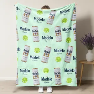 Modelo Especial Beer & Lime Pattern All-Over Print Throw Blanket Mint Green Edition Blanket 1 Count Soft Warming Bedding Blanket Comfy Lightweight Bedding