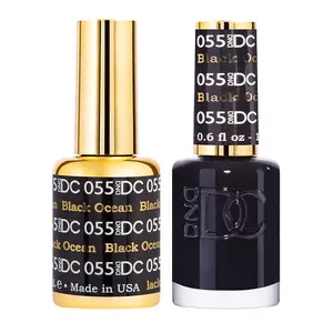DND DC Gel Black Ocean 055 Matching Duo Set - UV LED Gel Polish & Air Dry Nail Lacquer for Manicure, Chip-Free, 0.6 fl oz Each, Flawless Finish, Made in USA