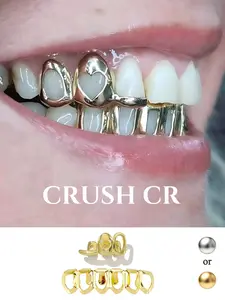 CRUSH CR Y2K Hollow Heart Grillz for Men Women, Gold/Silver Plated Teeth Caps, Aesthetic Dental Jewelry, Great for Alt Outfits, Festivals, Raves and Edgy Looks