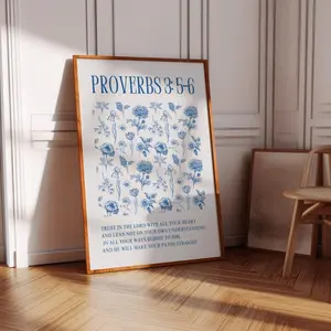 GiftOfHope Blue Christian Wall Art, Chinoiserie Prints, Scripture Poster, Bible Verse Poster Unframed