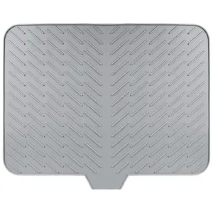 Silicone Dish Drying Mat with Built-in Drain Lip - Hygienic Drying Pad - Sturdy Compact Easy to Clean Tray Protects Surfaces Prevents Water Build Up