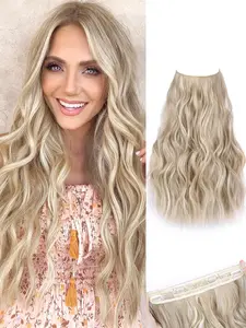 20 Inch Deep Thick Wave Hair Extensions, Wavy Hairpieces, Adjustable Invisible Metal Wire Band Clip, Seamless Curl Fake Hair, Natural Looking Hair for Women Daily Use