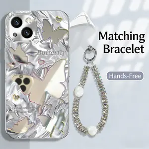 Electroplated mirror finish, full screen with butterflies，For iPhone 17/16/15/14/13/12/11 Pro Max Plus and Samsung models (S26、S25, S24, S23, S22, S21）Shockproof and stylish phone case 995