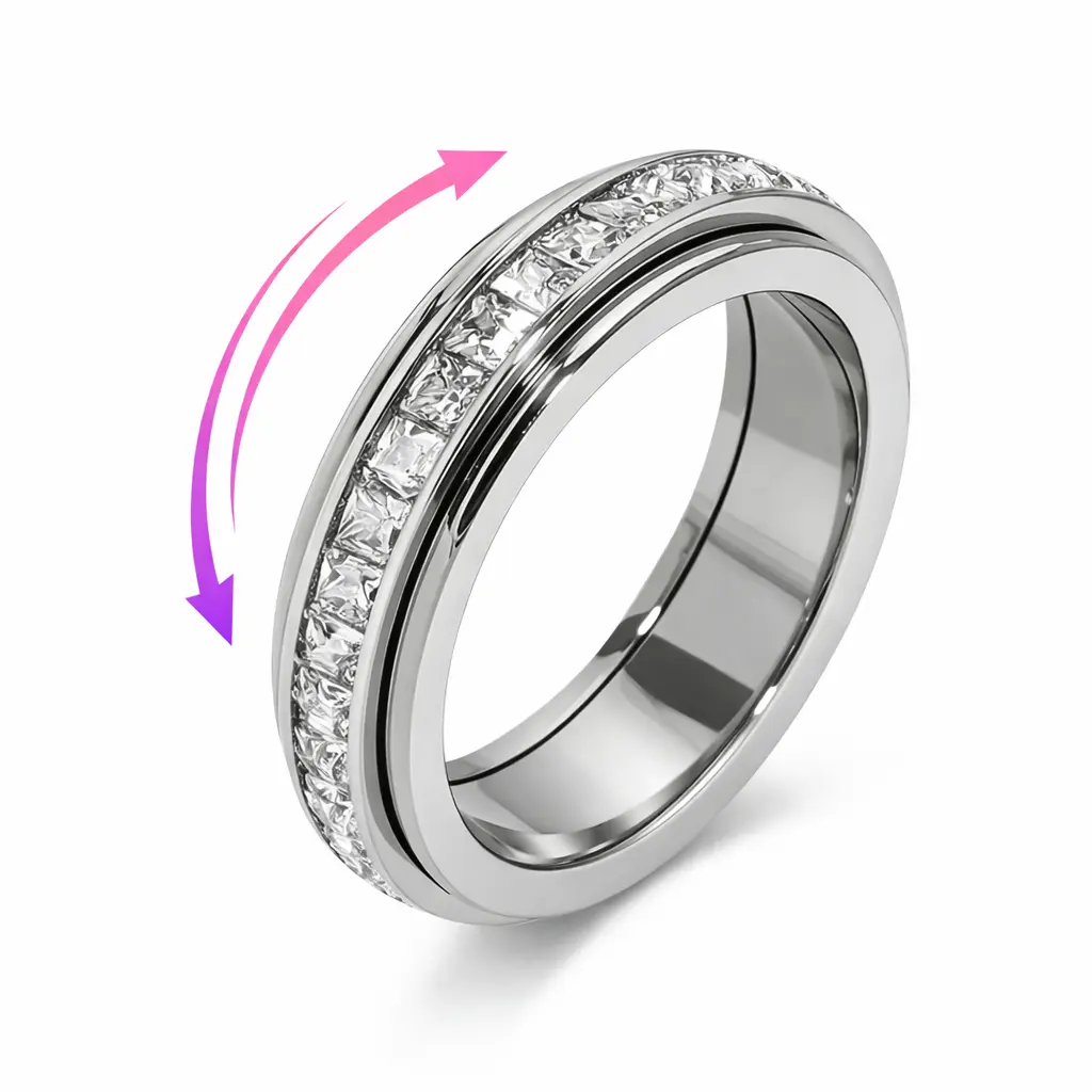 Women's Anxiety Spinner Rings - Titanium Steel Band with Cubic Zirconia, Stress Relief, Comfort Fit, Geometric Design, Daily Wear, Sizes 5-12