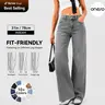 Magic ONESO Tummy Control Stretchy BBL Wide-Leg Jeans for Women Washed Grey Mid-Low Rise Snatched Waist Denim Minimalist Everyday Pants Womenswear, Basic, Clothes