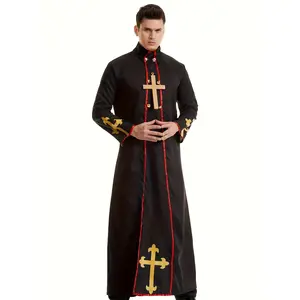Halloween Scary Priest Black Robe Cosplay Missionary Costume for Theater Performances