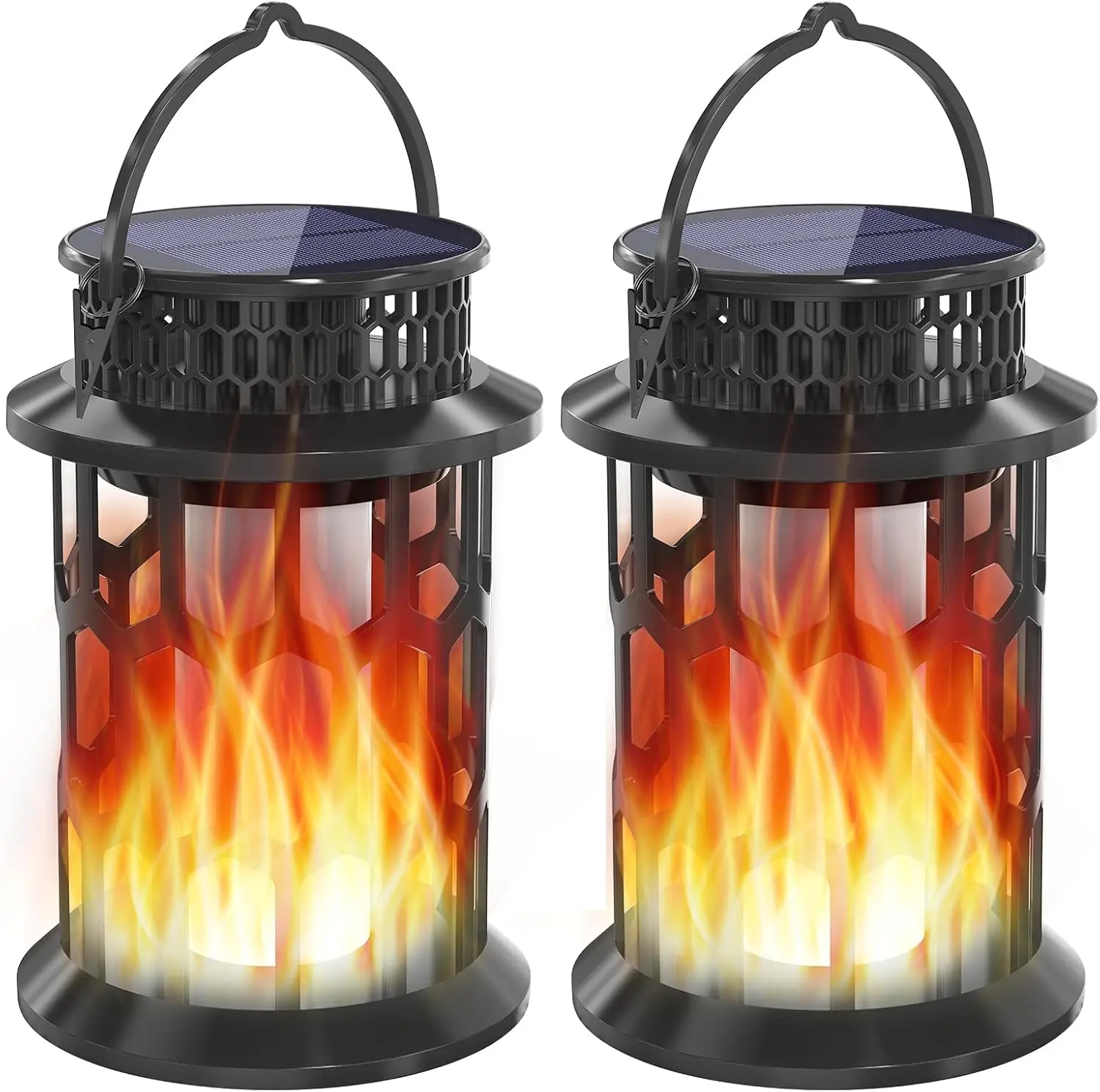 2-Pack Outdoor Waterproof   power  Solar Hanging Lights - LED Swaying Flame Pendant Decor Lights for Garden, Patio, Pathway