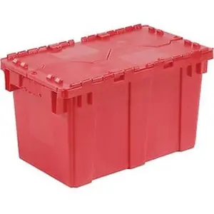 Monoflo International DC2213-12RED Red Plastic Storage Totes with Shipping Hinged Lid, 22.375x13x13in Organiser Boxes Container