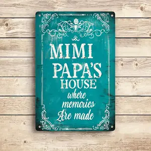 1 piece of Mimi Dad's home memories, birthplace, retro iron sheet hanging home, living room, kitchen decoration, rural style wall art, warm home accessories, 2D flat iron sheet painting