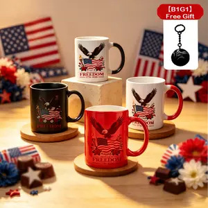 【BOGO】11oz Sturdy Ceramic Thermosensitive Magic Color-Changing Bald Eagle Independence Day Mug, Perfect for Special Moments, Ideal for Gift Giving (Father’s Day, Graduation) birthday mom luxury box party
