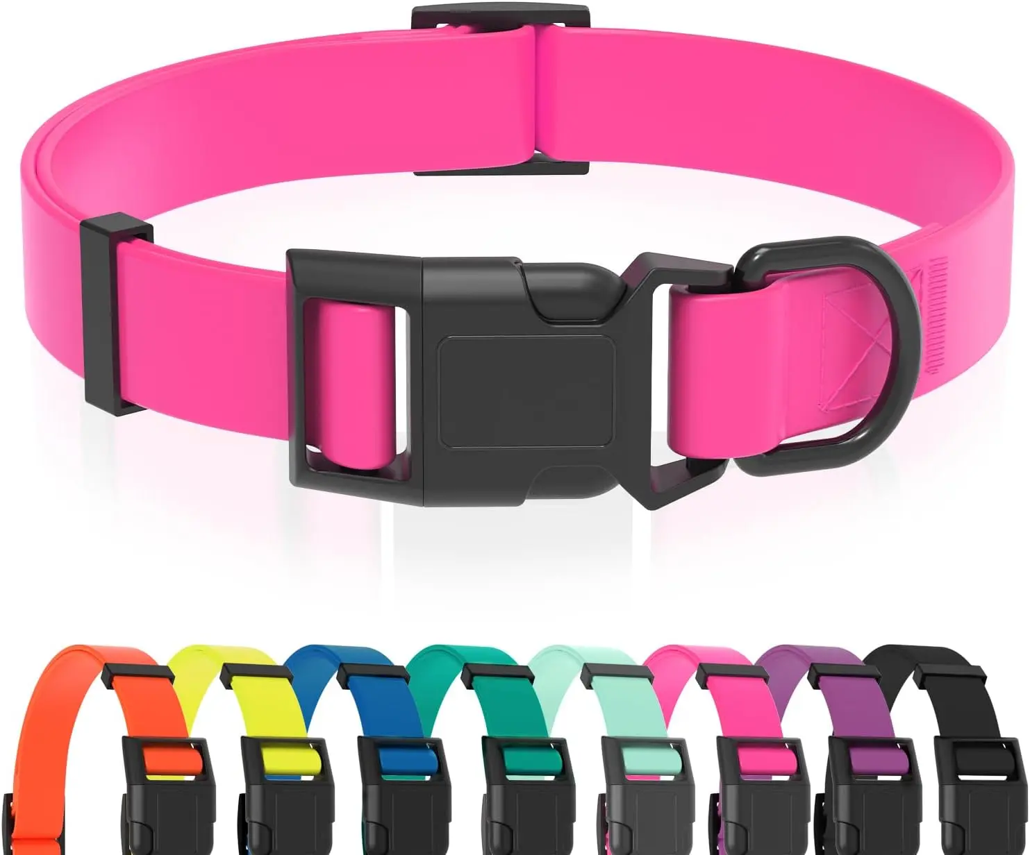 Waterproof Dog Collar, Easy to Clean Rubber Dog Collars with Quick Release Buckle Fits Small Medium or Large Dogs (Pink, L < .-.inch