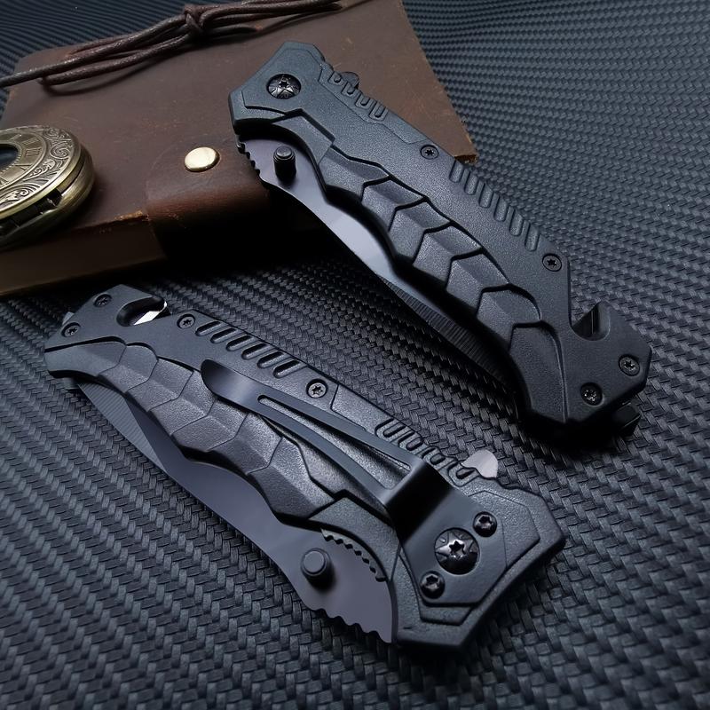 Heavy - Duty Black Folding Knife with Ergonomic Grip for Camping & Adventure