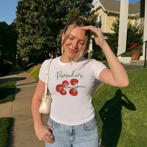 Italian Summer Tomato Pomodori Baby Tee, Summer Crop Tee For Her, Women Y2K Top