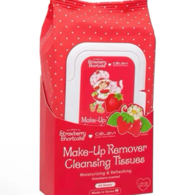 Celavi Strawberry Shortcake Make-Up Remover Cleansing Tissues Moisturizing Refreshing 40 Sheets Made in Korea