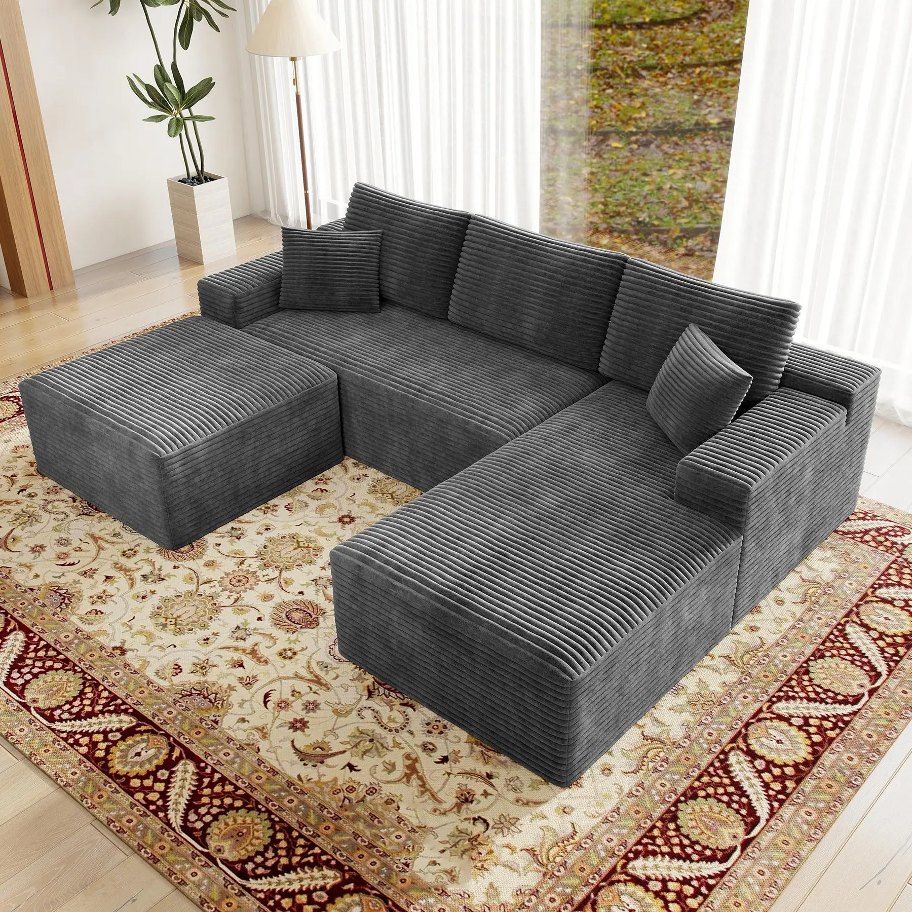 GREY-104"L-shaped Righ Facing Chaise with ottoman