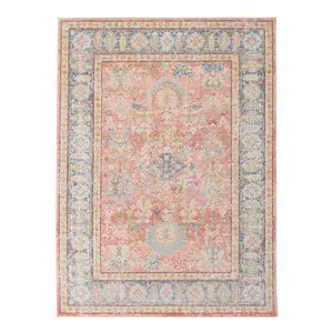 HomeRoots 532619 2 x 3 ft. Oriental Power Loom Distressed Rectangle Area Rug, Blue & Pink