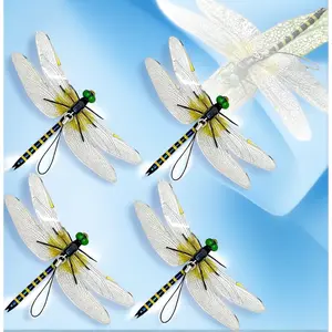 Lifelike Artificial Dragonfly Decor Simulated Insect Hanging Ornament Clip Keychain Outdoor Garden Yard Decoration 4 Pack