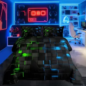 Green and Blue Bedding Set Kids Light Geometric Comforter Set Comforter for Room Decor Modern Duvet Set