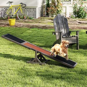 COSTWAY - Wooden Dog Agility Seesaw Dog Outdoor Run Game Toy for Obstacle Courses-Gray