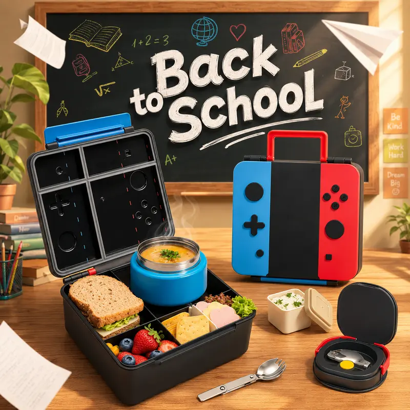 PAWTONG Insulated Lunchbox for Kids with 9oz Soup Thermo - BPA-Free, 9oz,Leakproof Lunch Food Containers with 4, Ideal for School, Trips, Lunch Boxes,Built-in handle,With external handle, Lid, Set, Steel, Jar, Tableware