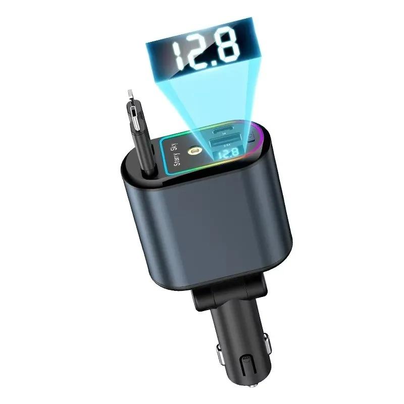 4-in-1 Starry Sky Retractable Car Charger 120W Top Projection Light Four-In-One Type-C+Lightning Dual Wires Usb+Pd Expansion Socket