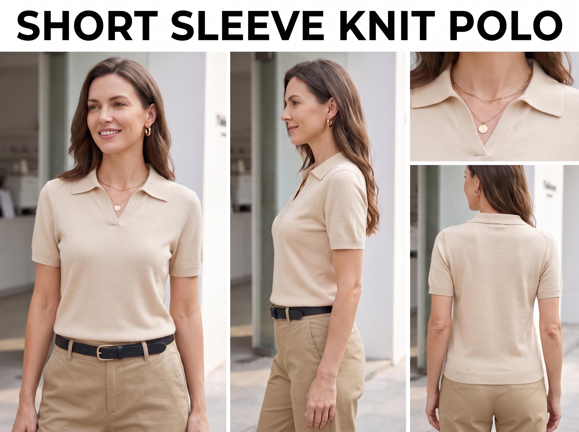 Arach&Cloz Women's Soft Wool Blend Polo Sweater Top Short Sleeve Chic Summer Outfit SummerVibes 2026