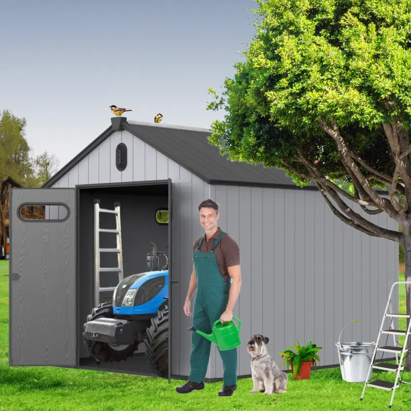 XWT013-1 8*10ft resin plastic storage shed for backyard garden big spire Tool storage    RR