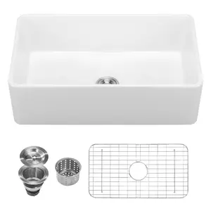 VEVOR 33x20 inch Farmhouse Sink, White Sink Workstation, Fireclay Undermount Basins, Apron Front Double Bowl Basin with Multiple Accessories, Large Capacity Household Dishwasher Sinks for KitchenVEVOR Super Brand Day