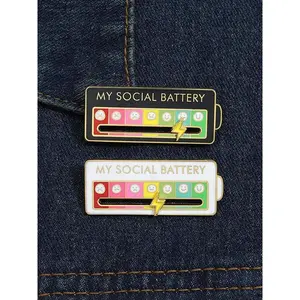 Social Battery Slider Brooch, Durable Metal Pins, Creative Emotion Tracker Badge, Fashion Accessories for Men & Women, Trendy All-match & Exquisite Brooch for Birthday Gift