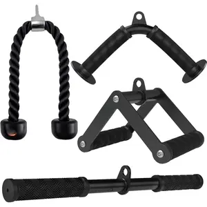 Machine Attachment Set for Gym &  Workouts, LAT Pulldown Attachments with Non-Slip Grips, Black