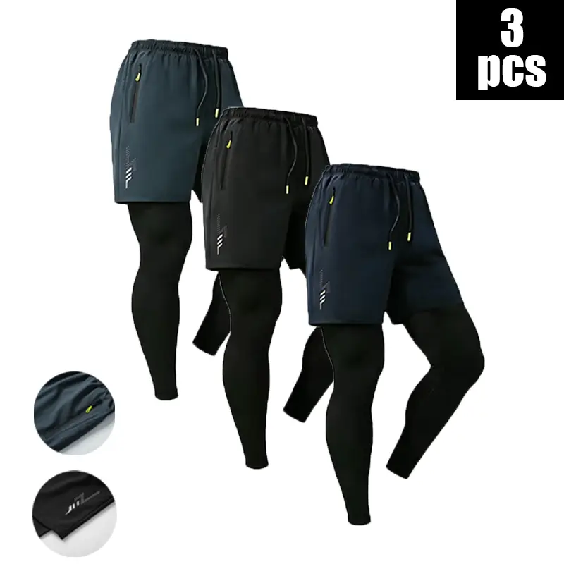 Men’s summer faux two-piece breathable loose athletic set, street casual style, suitable for fitness, running, and everyday wear; fashionable men’s coordinated outfit. Men’s lightning print quick-dry shorts, polyester sweatpants.